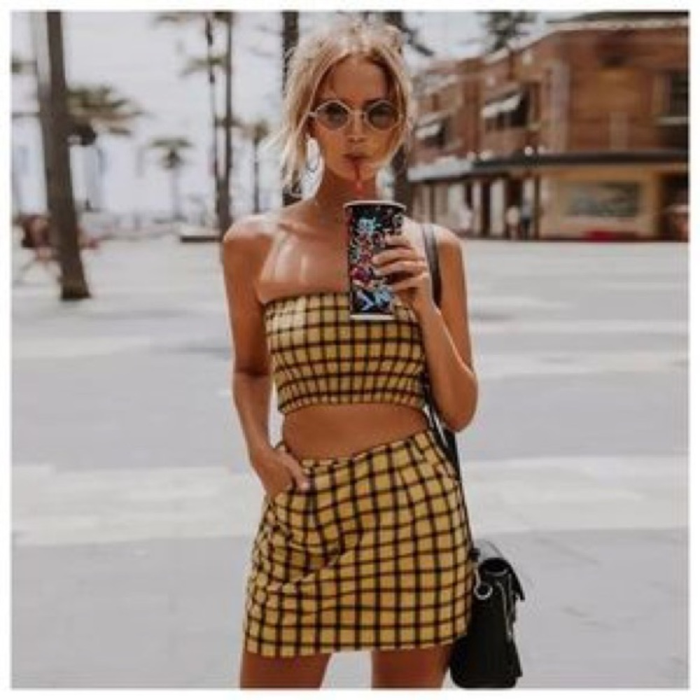 Plaid skirt and top set